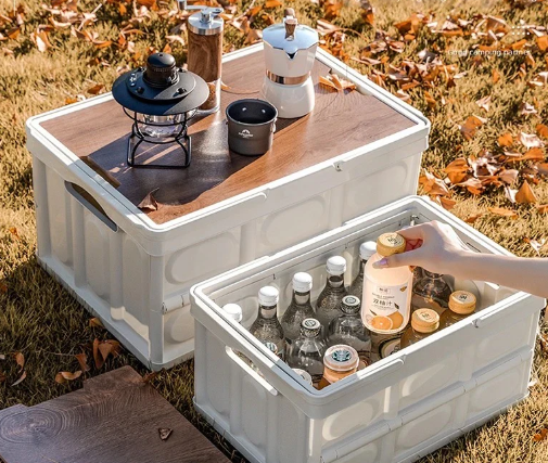 Camping storage box with lid