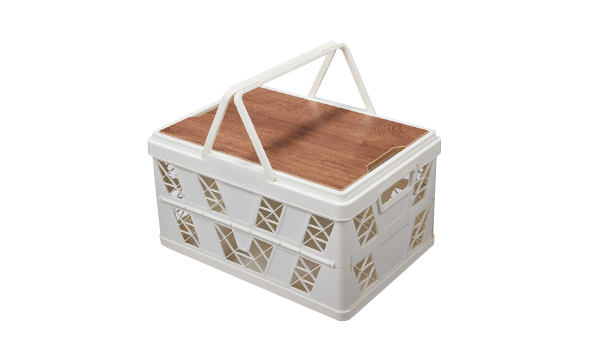 Army green folding picnic basket with handle and grid structure