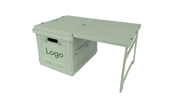 Army green foldable storage box with integrated table lid and custom logo