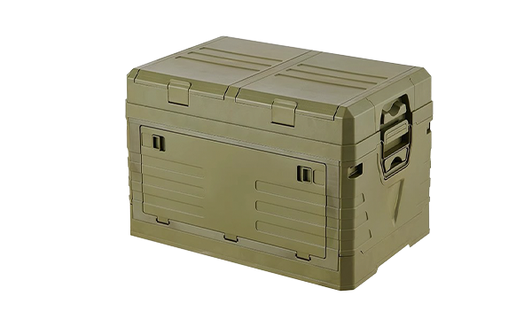 Army green folding storage crate