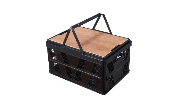 black folding storage basketpicnic setup on grass