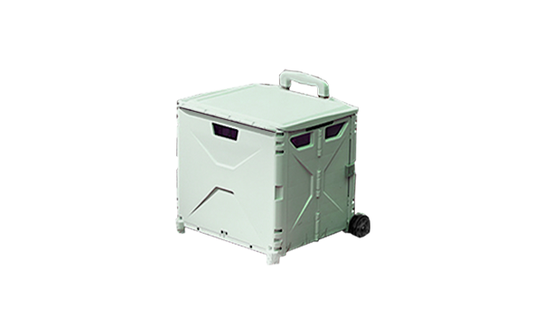 Foldable trolley storage box with telescopic handle folded down, isolated on transparent background