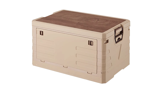 Folding crate with wood-pattern top