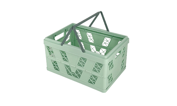 Mint green crate with handle and wooden lid, isolated product shot