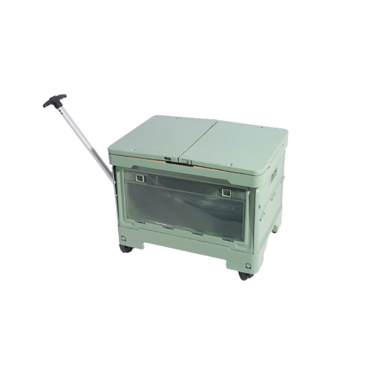 Light green folding storage box with handle extended