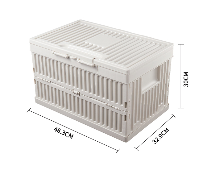 Light beige folding storage box with lid and handles, 48.3×32.9×30cm