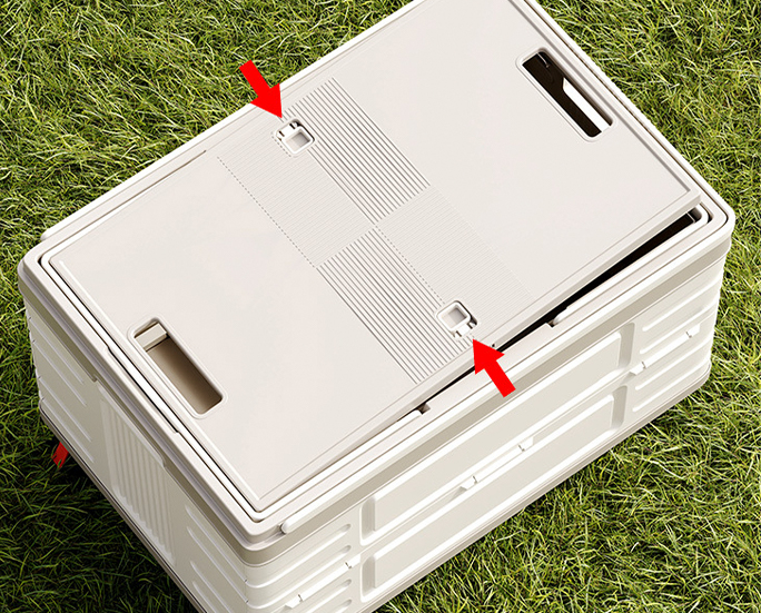 Storage box filled with snacks and drinks outdoors
