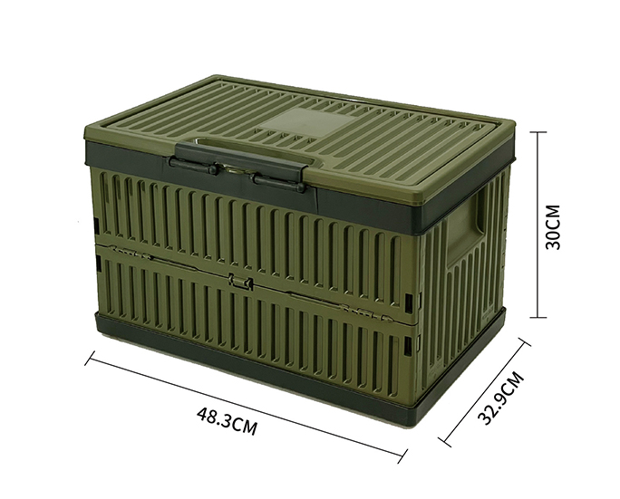 Army green folding storage box with lid and handle, 48.3×32.9×30cm