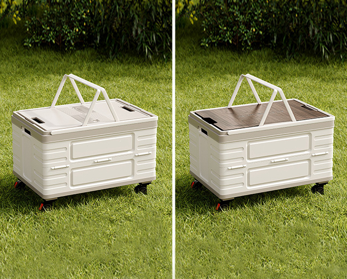 Foldable storage box with and without wooden lid