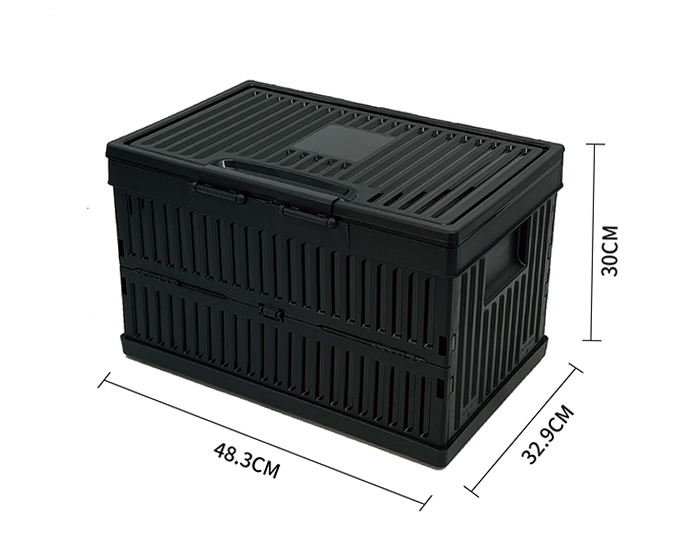 Black heavy-duty plastic folding storage box, 48.3×32.9×30cm