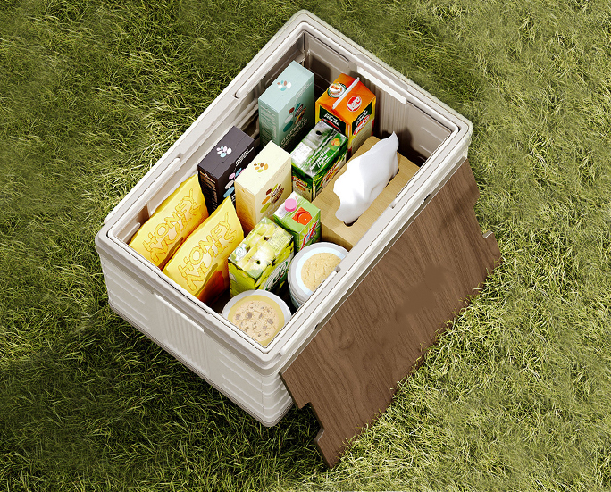 Foldable box with extendable pulling handle outdoors
