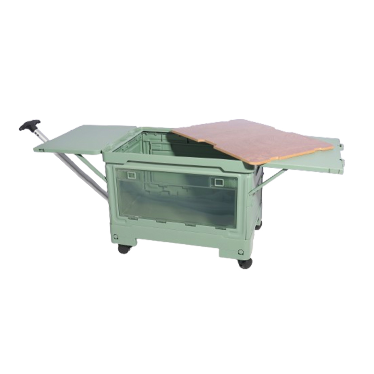 CB03 light green storage box partially opened with side table