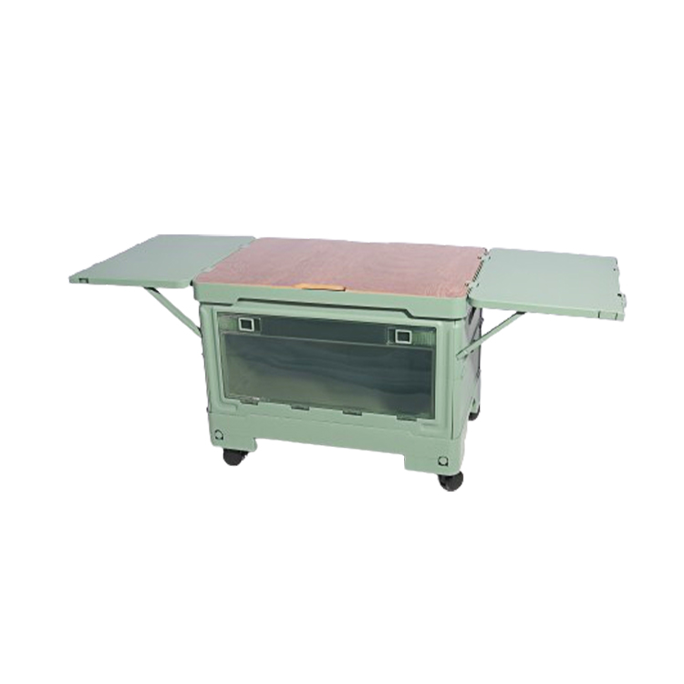 Light green CB03 storage box fully deployed as table and organizer