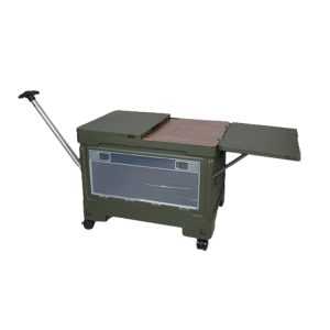 CB03 dark green box with telescopic handle pulled out