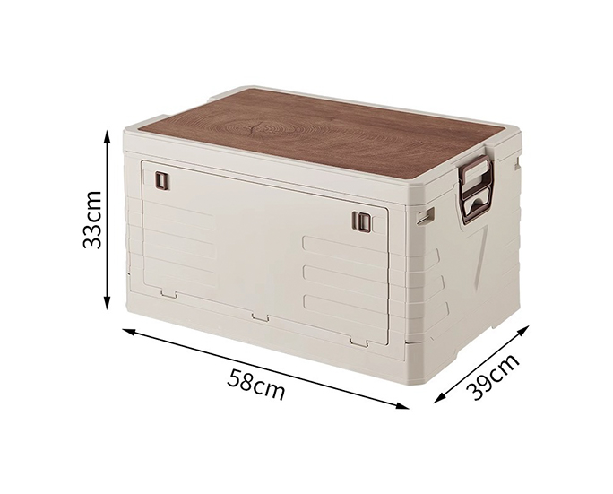Large folding storage crate with wood-style tabletop – 58×39×33cm