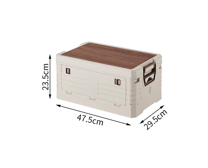 Compact folding storage crate with wood-like lid – 47.5×29.5×23.5cm