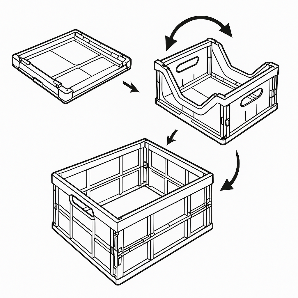 plastic foldable storage box showing folding mechanism