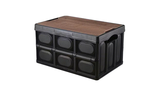 可折疊露營置物箱，附木紋蓋