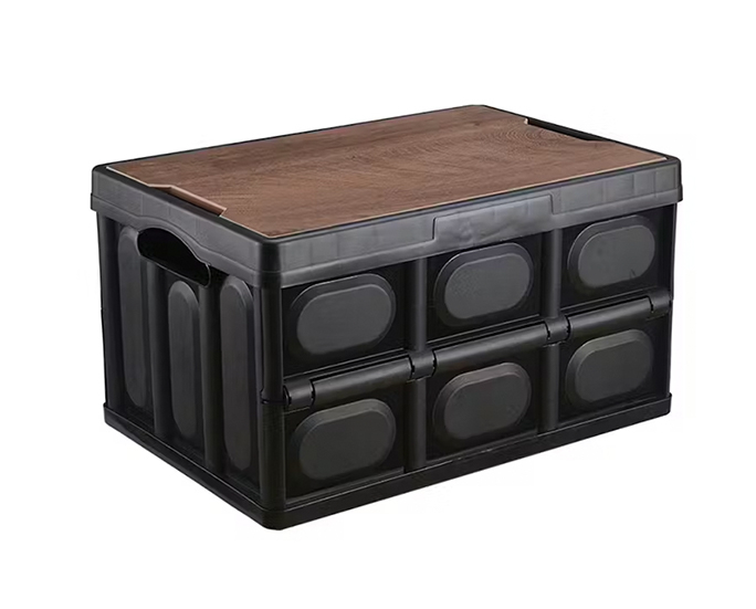Foldable camping storage box with wood grain lid